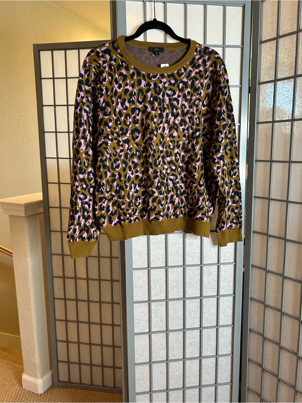 NWT J. Crew Brown Pink & Black Leopard Crewneck Sweater